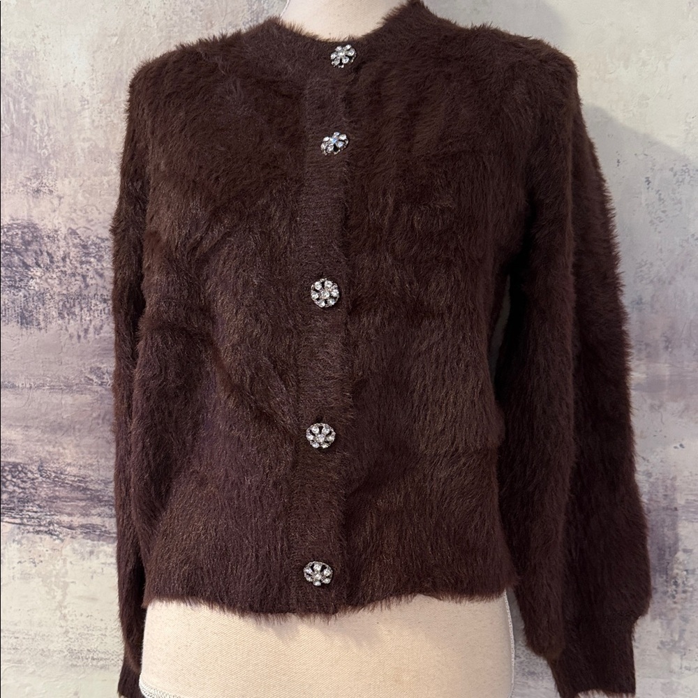 Dark Brown Women's button-up sweater by Aqua size small